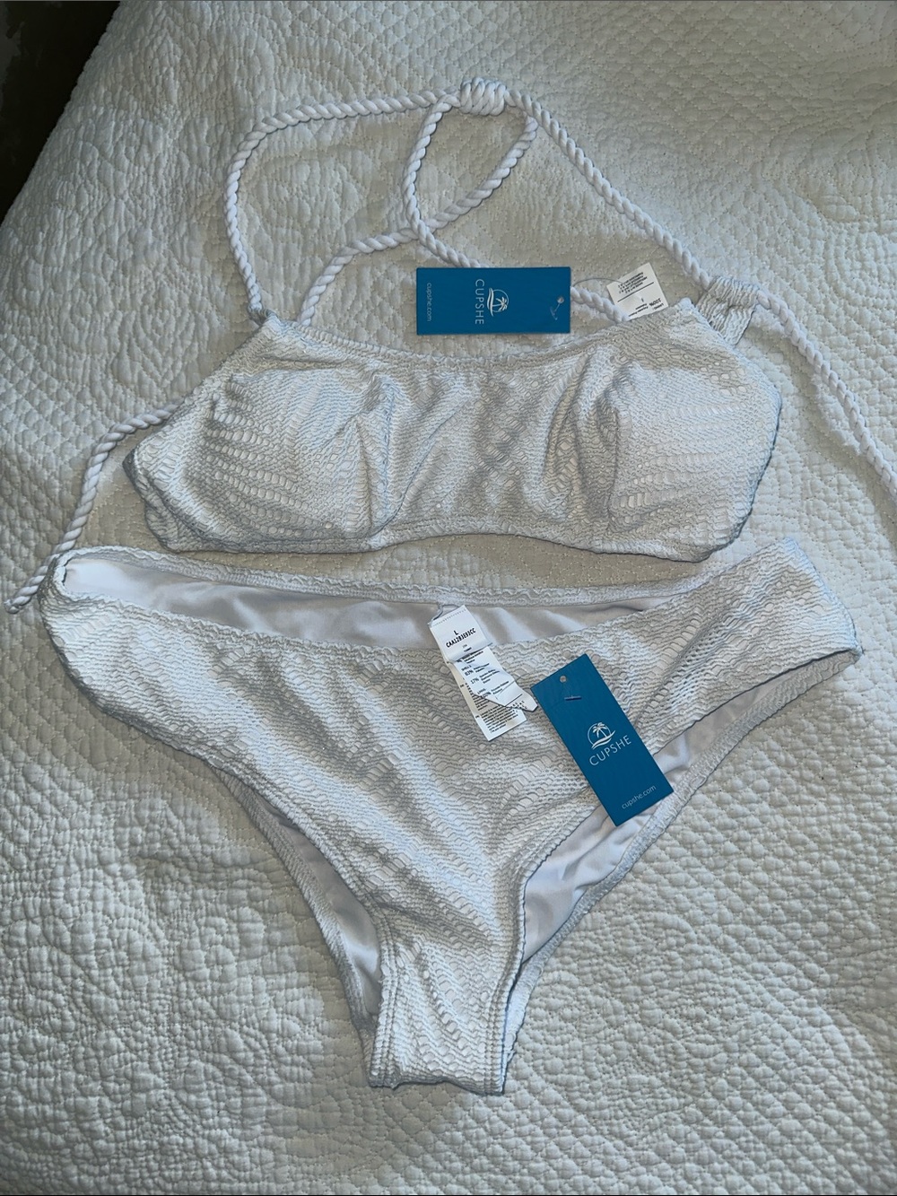 Cupshe White Textured Rope-Strap Bikini